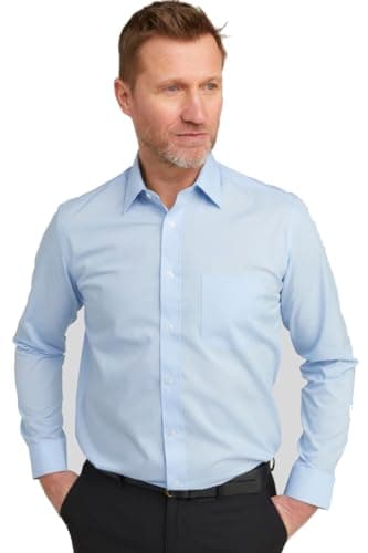 Image of Double TWO Men's Tall Fit Long Sleeve Formal Shirt for 6ft 4 + - Extra Long Sleeves & Longer Body, Business Office Dress Shirt, Classic Collar, Chest Pocket, Glacier, 15.5