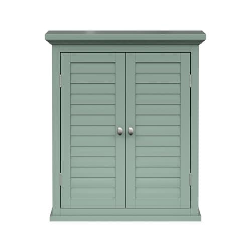 Image of Teamson Home Glancy Removable Two-Door Wall Cabinet with Faux Louvered Doors, Sage Green