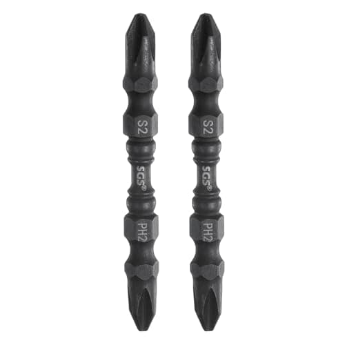 Image of sourcing map 2pcs Impact Tough Phillips Screwdriver Power Bits 6mm PH2 1/4" Hex Shank 2.56" Length S2 Steel Magnetic Double Ended Cross Head Hex Bits Industrial Grade Driver Bit, Black