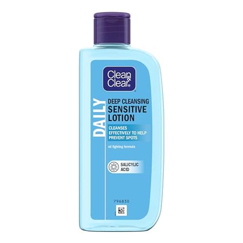 Image of Clean & Clear Deep Cleansing Lotion for Sensitive Skin (1x 200ml), Clean and Clear Facial Cleanser with Salicylic Acid to Deeply Clean, Remove Dirt and Oil, Help Prevent Spots