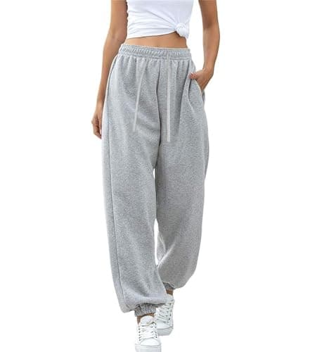 Image of Oyamiki Jogging Bottoms for Women Casual Comfortable Fleece Joggers High Waisted Sweatpants Lounge Soft Winter Trousers Grey S