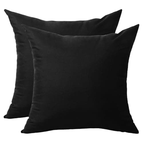 Image of Betadistor Black Cushion Covers Set of 2, Soft Decorative Square Pillow Case for Home Sofa Bedroom with Invisible Zipper 45 X 45 CM, Black, 501-0004