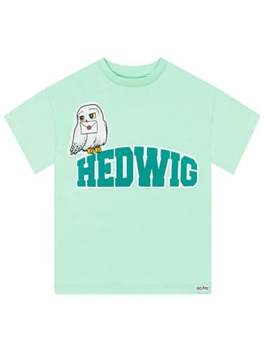 Image of Harry Potter T Shirt, Hedwig Girls Tshirt, Cotton Kids Clothes, Hogwarts Short Sleeve Girls' Boxy T-Shirts, Green 5-6 Years