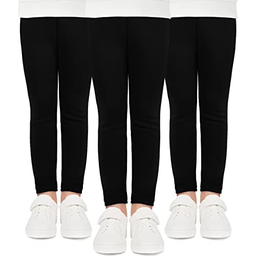 Image of Witwot 3 Pack Girls Leggings Full Length Kids School Cotton Pant Trouser 7-8 Years Black