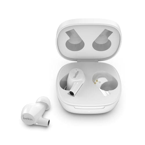 Image of Belkin Wireless Earbuds, SoundForm Rise True Wireless Bluetooth 5.2 Earphones with Wireless Charging, IPX5 Sweat and Water Resistant, With Deep Bass for iPhone, Galaxy, Pixel and More - White