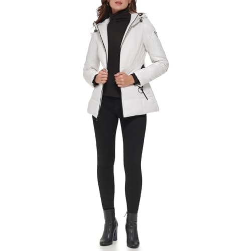 Image of GUESS Women's Softshell Coat Transitional Jacket, Belted White, S