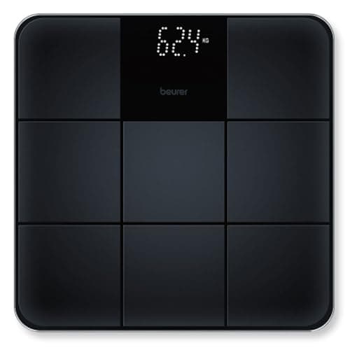 Image of Beurer GS 235 glass scale, digital bathroom scale with Magic display, personal scale with non-slip surface in matt tile look, automatic switch-on and switch-off, black