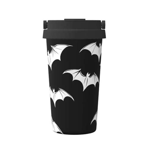 Image of ZSUUGJ Goth Bats Carry Insulated Coffee Mug with Retractable Carry Ring, Leakproof One-Press Lid, 304 Stainless Steel Thermal Travel Cup