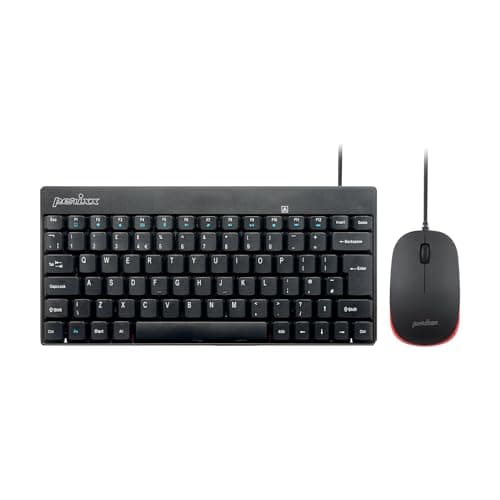 Image of Perixx PERIDUO-212 Wired Mini Keyboard and Mouse Combo with 12 Multimedia Keys, Black, UK Layout