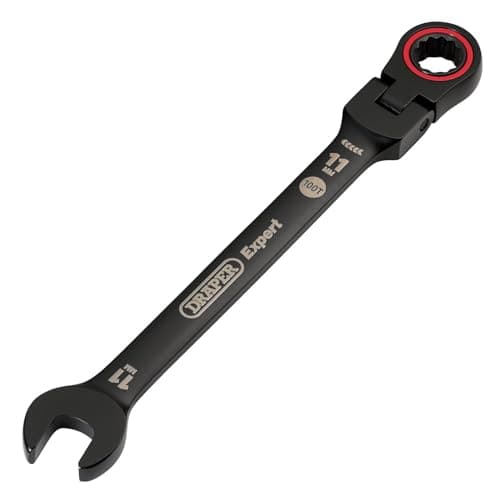 Image of Draper 03917 Expert HI-TORQ Metric Flexible Head Ratchet Combination Spanner, 11mm, Black