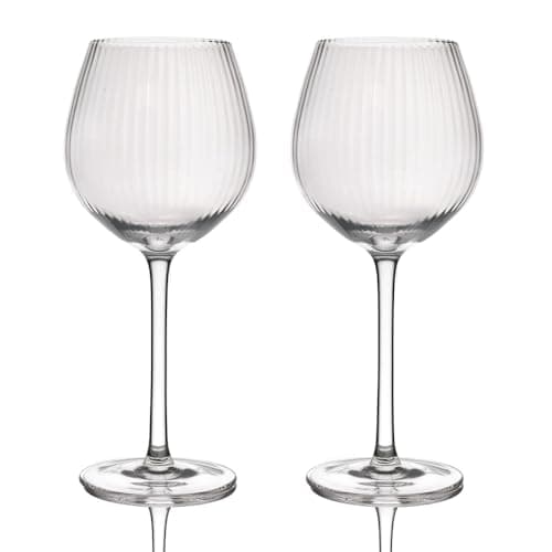 Image of BarCraft Ribbed Gin Glasses, Set of 2 Handmade Embossed Glasses in Gift Box, 550ml