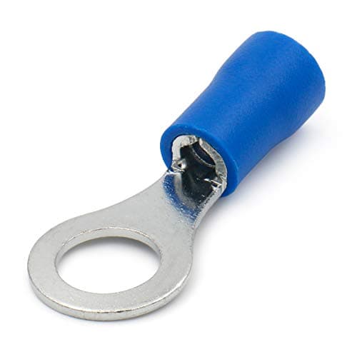 Image of Heschen Ring Terminal Crimp Connectors Vinyl Insulated Wire Electrical Connector RV2-6 Stud Size 1/4" for 1.5-2.5mm² (16-14 AWG) Blue 100Pack