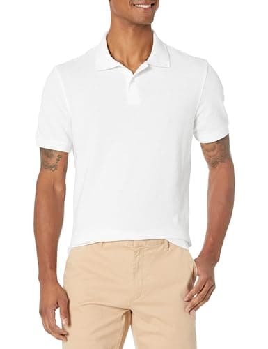 Image of Amazon Essentials Men's Slim-Fit Cotton Pique Polo Shirt, White, M