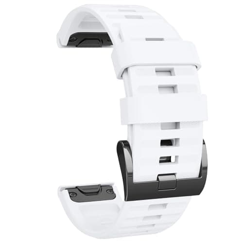 Image of Mugust 22mm Silicone Quick-Fit Watch Strap, White, For Garmin Fenix 5/5 Plus/6/6 Pro/7/7 Pro/Fenix 6 Pro, Forerunner 935/945/955/965/745, Instinct, Epix (Gen 2), 5.51-7.87 inches