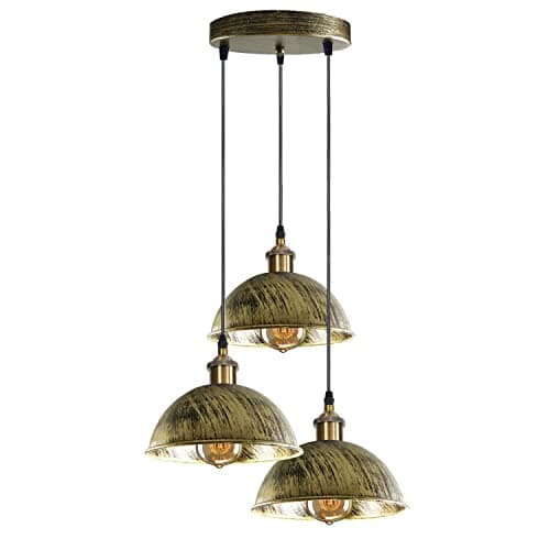 Image of LEDSone 3 Lights Vintage Pendant Light, E27 Brushed Copper Dome Shaped Shades Industrial Kitchen Lights Ceiling Pendant Lights Ideal for Bedroom Living Dining Room Hallway