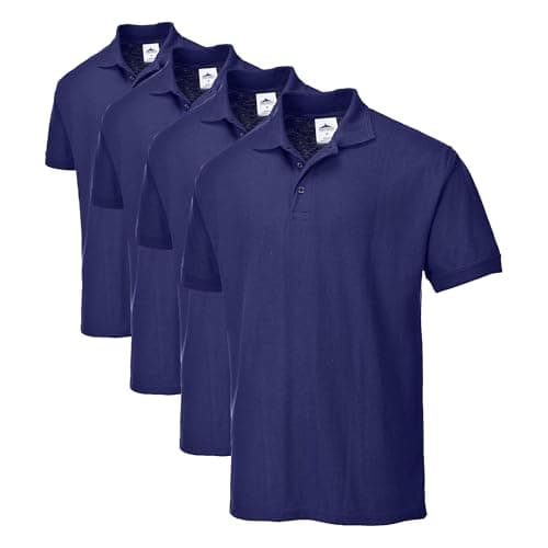 Image of Portwest B210 Naples Mens Polo Shirt Short Sleeve Pique Knit Polycotton Corporate Workwear Uniform UPF 40 Plus UV Protection Rib Collar Cuffs Twin Stitched Seams, Navy, XXXL