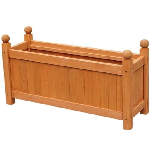 Image of Gr8 Garden Rectangular Wooden Rectangular Planter Display Outdoor Flower Window Box Ornamental Basket Plant Pot Raised Bed Trough (Brown)