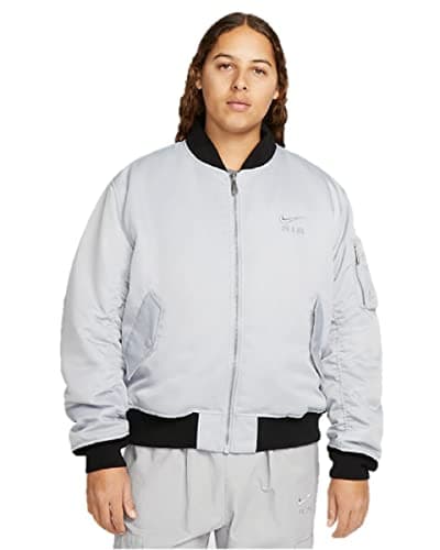 Image of NIKE Air Bomber Jacket Men Silver Grey black embroidered Boys Size Large L