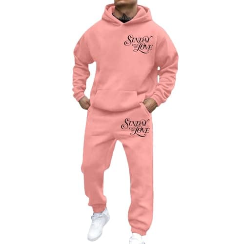 Image of Mens Sport Set 2 Pieces 2 Piece Sweatshirt and Joggers for Men Fleece Tracksuit Sets Gym Casual Exercise Running Sport Sweatsuit Sweat Outfit Gym Track Suit Holiday Clothes (M) Pink