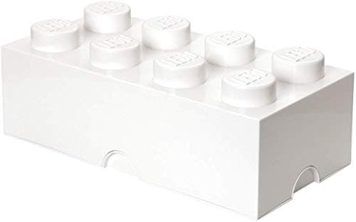 Image of LEGO Storage Brick 8 Knobs WHITE - Stackable Plastic Storage Box with Lid for Kids and Adults, Ideal Desk Organizer and Toy Box - 12.1L Capacity