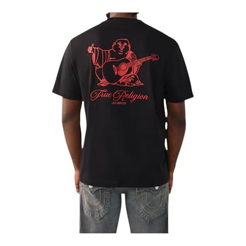 Image of True Religion Men's Filled Horseshoe Script Buddha Tee, Black, XL