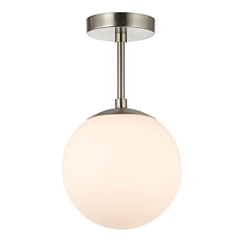 Image of Happy Homewares Traditional and Sleek Opal Glass Globe IP44 Bathroom Ceiling Light in Satin Nickel | 24cm x 20cm | 60w Max | Also Suitable for Hallways Lounges Conservatories etc