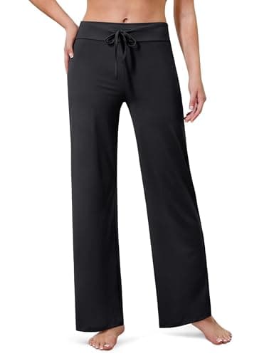 Image of VALANDY Creamlush Wide Leg Pants Woman Drawstring Pajamas Lounge Pants Loose Comfy Sleepwear Casual Yoga Black