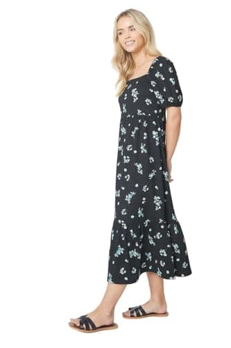 Image of Dorothy Perkins Petite Floral Square Neck Tiered Jersey Midi Dress, 12, Floral