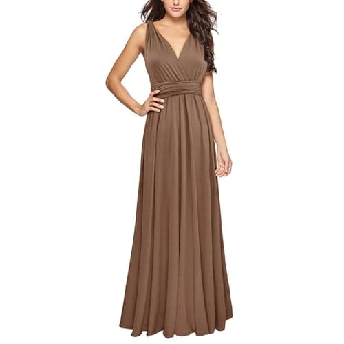 Image of Wrap Dress Long Multiway Dresses Dresses for Bridesmaids Wedding Guest Dresses for Women S XL Formal Dress for Women Wedding Guest (Brown, S)