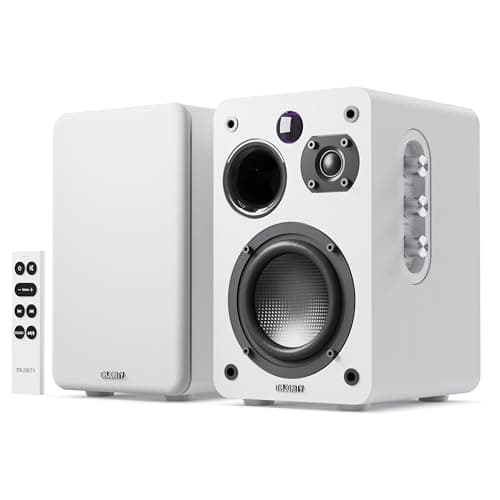 Image of MAJORITY Bluetooth Active Bookshelf Speakers | Powered Stereo Speakers, USB Playback and Charging | HDMI ARC, Optical, Phono, Aux | Turntable Speakers & Extra Bass D70X Active (White)