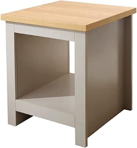 Image of GFW Lancaster Wooden Side Table with Shelf & Oak Contrast Top, Living Room Side Tables Furniture For Display & Storage, Oak, Grey, 45 x 50.5 x 45 cm