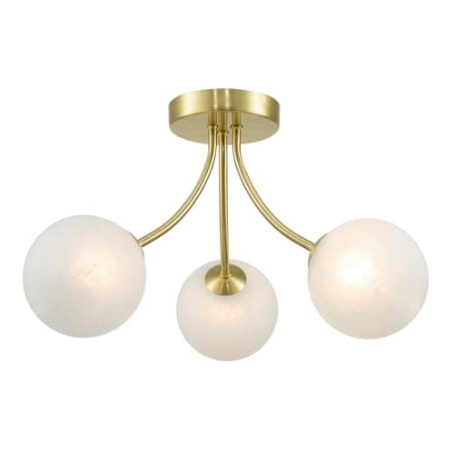 Image of Happy Homewares Modern Designer Satin Gold Ceiling Light with Frosted Alabaster Globe Glass Shades | 28cm x 37cm | 3 x 5w G9 | Class 1 Earth Required