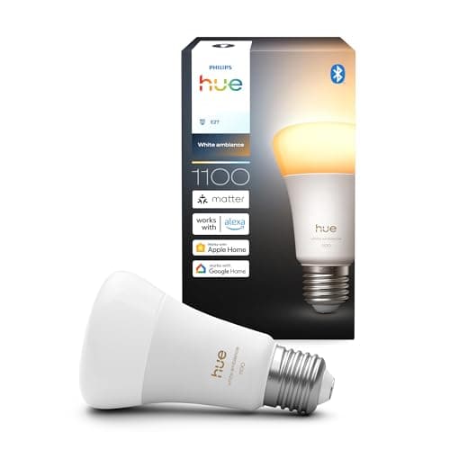 Image of Philips Hue A60 LED Bulb, White Ambiance, E27 Base, 8.1W, Full Spectrum Smart Lighting 1000K-20000K, 1100 Lumens, Dimmable Smart Bulb, Works with Alexa, Google Assistant, and Apple Home, 1 Pack