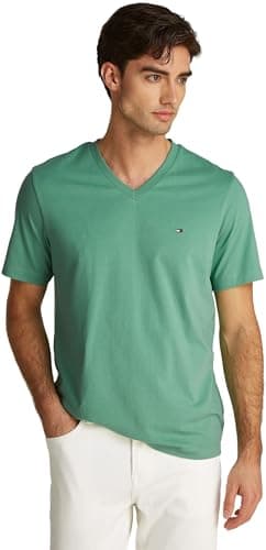 Image of Tommy Hilfiger Men’s Short Sleeve V-Neck Essential T-Shirt, Green (Fort Green), S