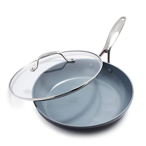 Image of GreenPan Valencia Pro Hard Anodised Hard Anodised Healthy Ceramic Non-Stick 26 cm Frying Pan Skillet with Lid, PFAS-Free, Induction, Oven Safe, Grey