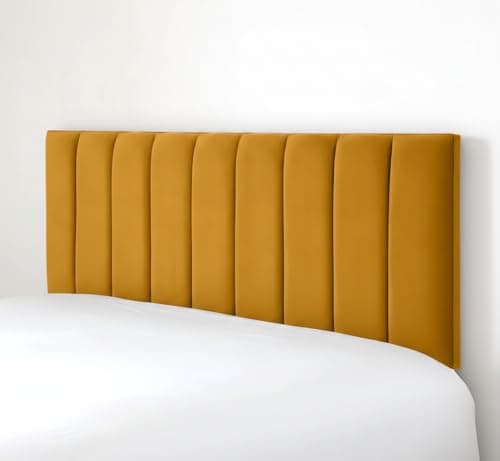 Image of SK Stores Luxury Portland Headboard Elegant design Plush Velvet 20" Divan Bed | Upholstered Padded Headboard for Divan Beds, Bedroom and Hotel Furniture (3FT Single - Mustard)