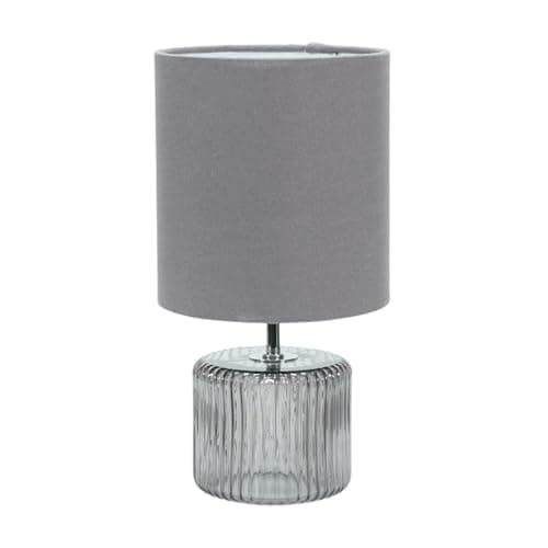 Image of ValueLights | Smoked Glass Base Table Lamp with Grey Fabric Drum Lampshade Living Room Bedside Light | Table Lamps, Home Décor & Improvement Essential | Included LED Bulb