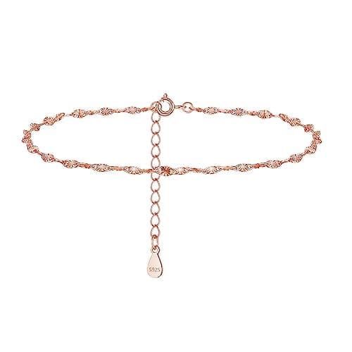 Image of Loutade Silver Anklets for Women, 925 Sterling Silver Ankle Bracelet, 9.8 Inch Adjustable Beach Barefoot Foot Chain, Summer Holiday Rose Gold Ankle Chain, Women's Shell Anklet Beach Jewellery for Girl