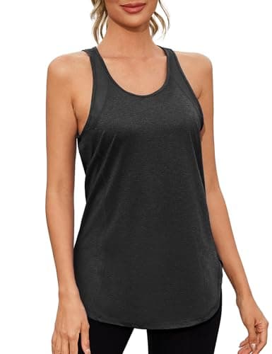 Image of Gyabnw Lightweight Workout Tops for Women Round Neck Sleeveless Vest Running Tank Quick Dry Athletic Yoga Shirts Charcoal Black