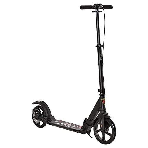 Image of HOMCOM Kick Scooter, Folding 2 Wheel Scooter with Dual Brake System, Dual Suspension, 230mm Big Wheels and 3 Adjustable Handlebar, for 14+ Teens Adults, up to 100KG, Black