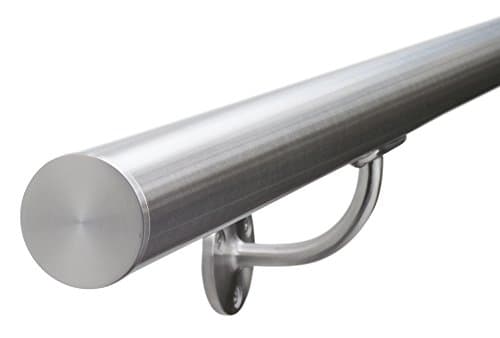 Image of Seagull Balustrades Stainless Steel Handrail for Stairs - Pre-Assembled, 320-Grit Satin Brushed Polished - Select Length - Classic Flat End Caps - Made in UK