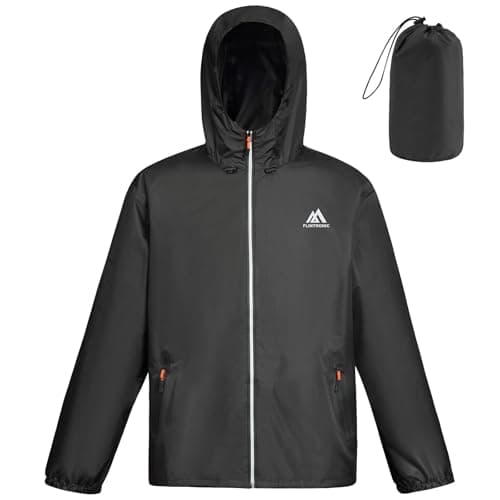 Image of flintronic Men's Lightweight Waterproof Outdoor Jackets, Breathable Packaway Hooded Raincoat, with Reflective Strips, for Golf Fishing Cycling Travel