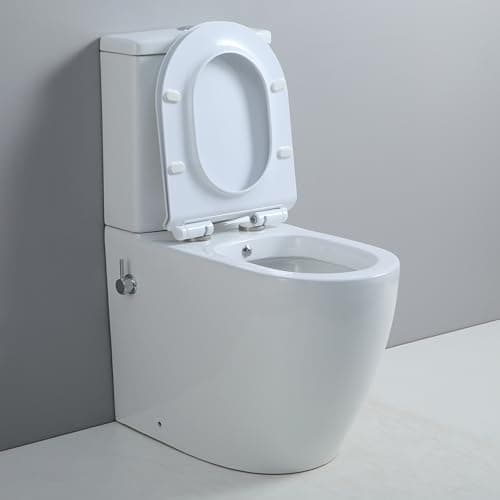 Image of Comfort Height Close Coupled Toilet with Bidet, Integrated Combined Bidet Toilet All in One Back to Wall Bathroom Toilets Elongated Ceramic WC Pan Soft Close Seat Cistern High Toilets