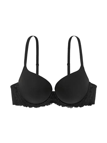 Image of DORINA Women's Claire Super Push-Up Demi Bra - Underwired with Moulded Cups, Soft Micro Fabric, and Sensual Lace Detailing, Black