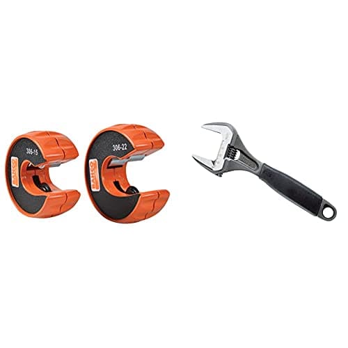 Image of Bahco BAH306PACK Pipe Cutters, Orange, 15mm & 22mm & 9031 Adjustable Wrench, 200mm Length