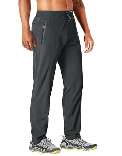 Image of MAGCOMSEN Water Resistant Walking Trouser for Men Lightweight Quick Dry Jogging Pants with Zipper Pockets Dark Grey, 32