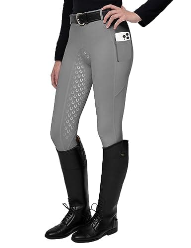 Image of FitsT4 Sports Horse Riding Leggings Ladies Women Silicon Full Seat Jodhpurs Equestrian Gym Yoga Tights Breeches Equine,Grey,L