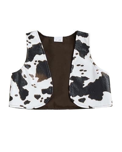 Image of Acrawnni Toddler Baby Girl Boy Western Vest Sleeveless Vintage PU Leather Open Front Jacket Waistcoat Cow Print Cardigan Winter Outwear (A-White, 3-4 Years)