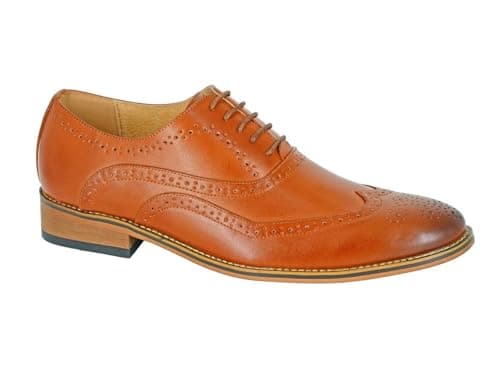 Image of Mens 'Goor' 5 Eyelet Brogue Oxford Shoes - Tan PU, Mens UK 7 / EU 41