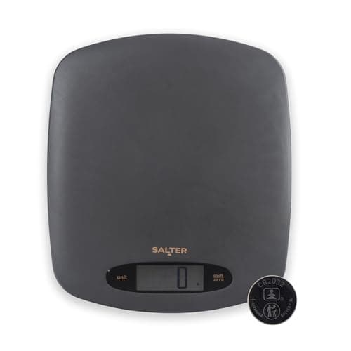 Image of Salter Pebble Digital Kitchen Scale – Electronic Baking Scale, ‘Add & Weigh’ Tare Function, Aquatronic Function, Measures Liquids, 5kg Capacity, Metric/Imperial Measures, LCD Display, Grey